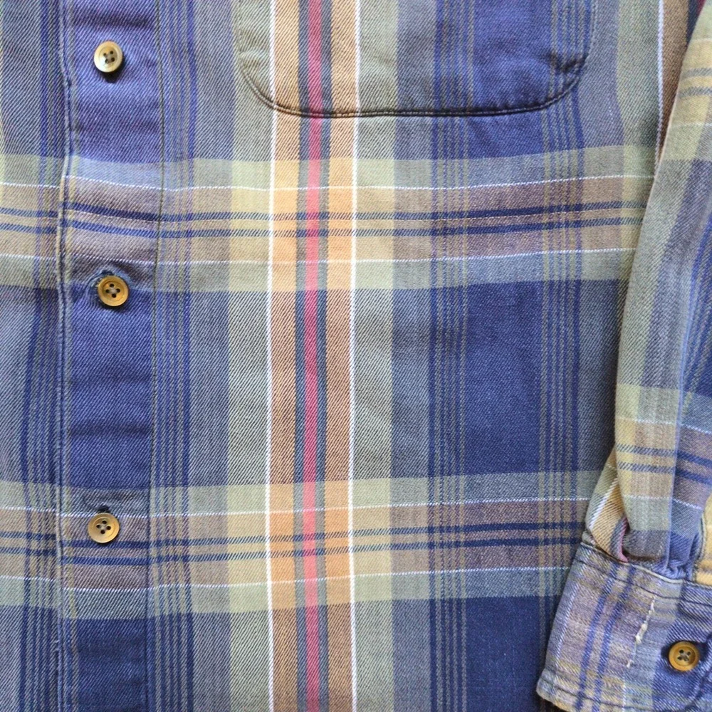 Vtg 90s Banana Republic Plaid Button Down Shirt Blue Green Tan Grunge Large